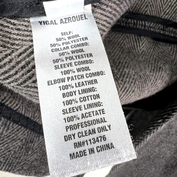 Yigal Azrouel Menswear Wool Blazer Jacket Gray Herringbone Black Knit Leather MD - Picture 6 of 10